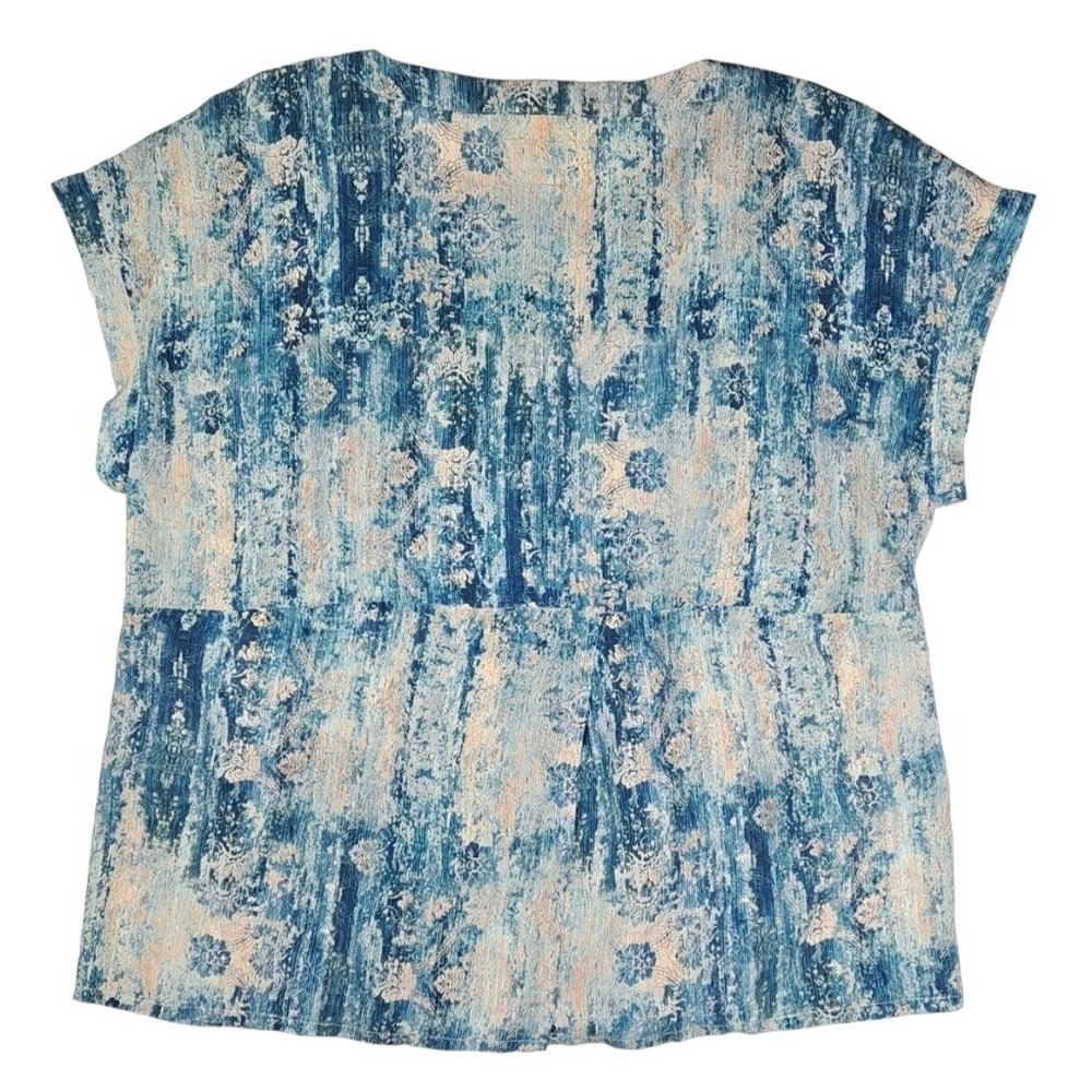 Johnny Was Santorini Blouse Silk Pete Greta Women Size Large Blue Short Sleeve - Picture 2 of 7